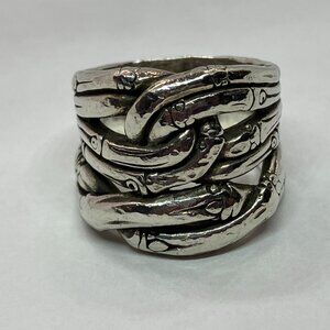 JOHN HARDY Bamboo Woven 925 Ring in Sterling Silver Modernist Wide Band Sz 8